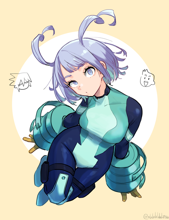 1girl, amajiki_tamaki, antenna_hair, bangs, blue_bodysuit, blue_eyes, bodysuit, boku_no_hero_academia