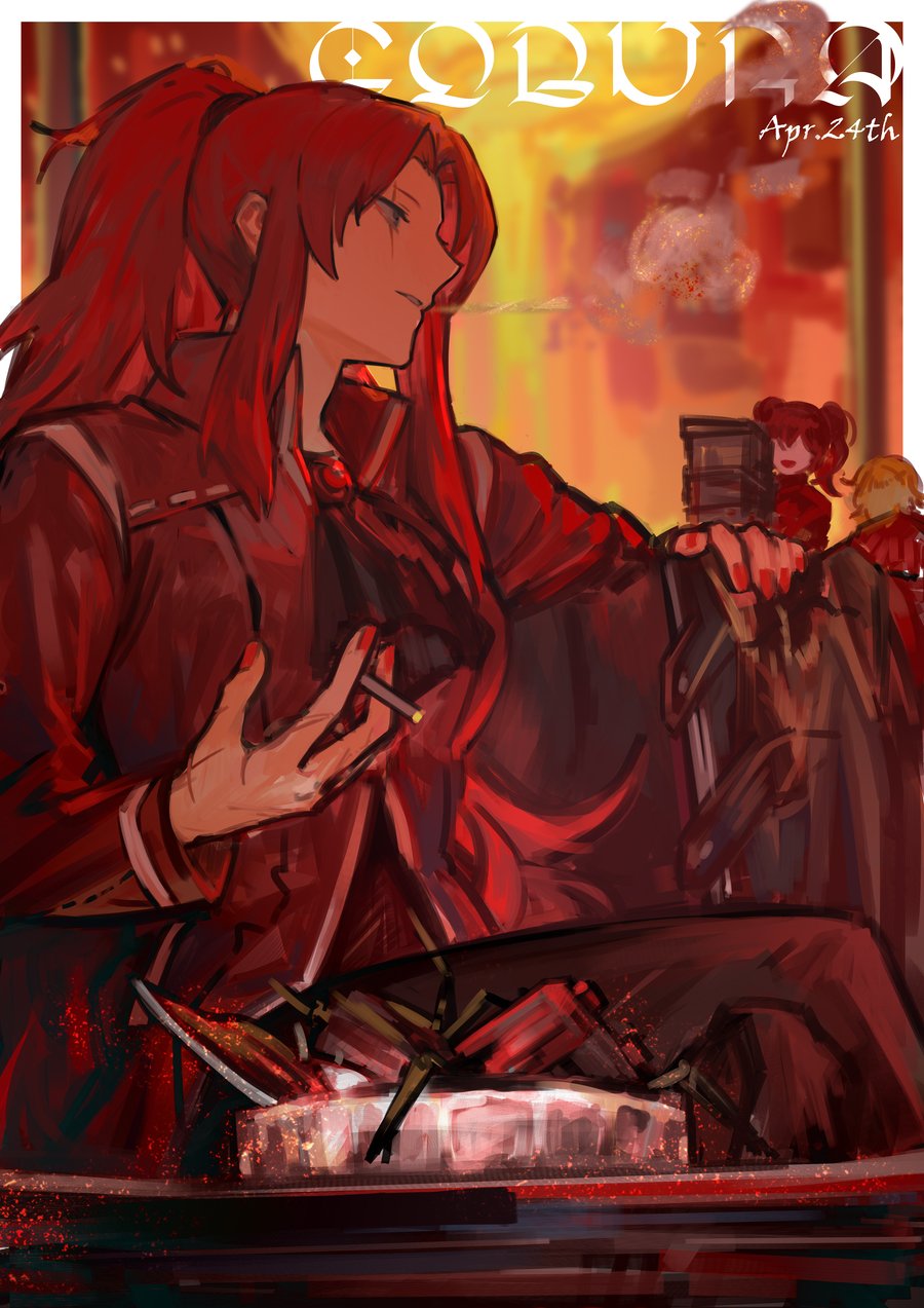 bangs, birthday, cigarette, facing_to_the_side, gebura_(project_moon), highres, holding, holding_cigarette