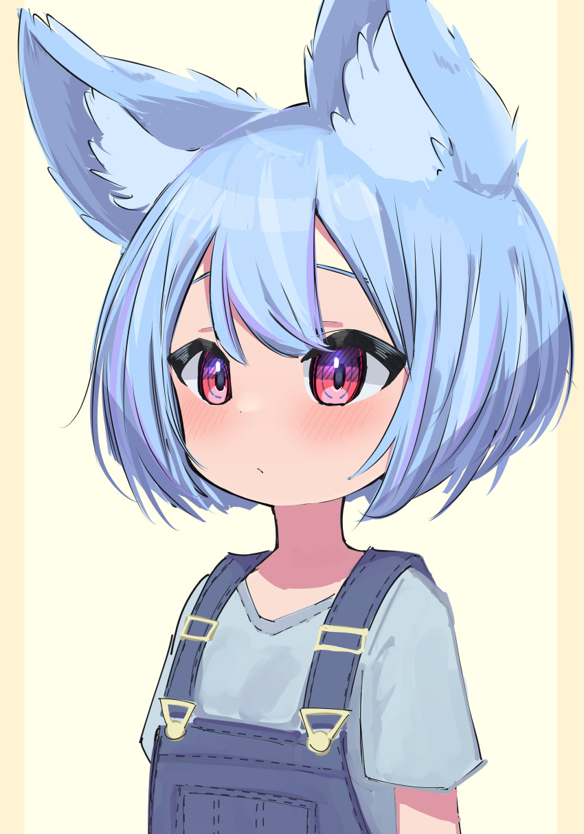 1girl, absurdres, animal_ear_fluff, animal_ears, bangs, blue_hair, blue_shirt, blush