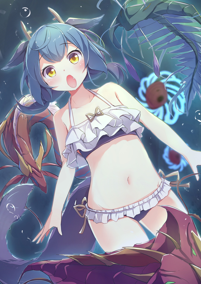 1girl, :o, absurdres, air_bubble, bikini, blush, bubble, contrapposto