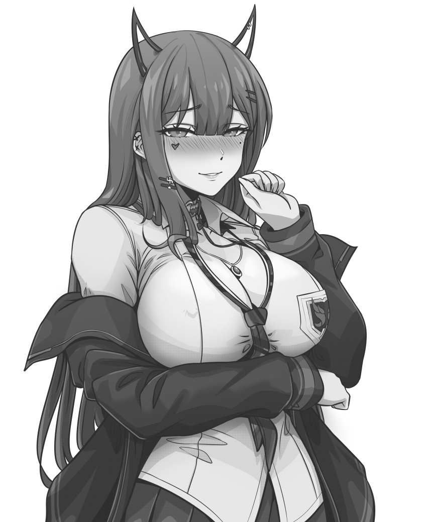 1girl, absurdres, akuma_nihmune, banefury, choker, demon_girl, ear_piercing, facial_mark