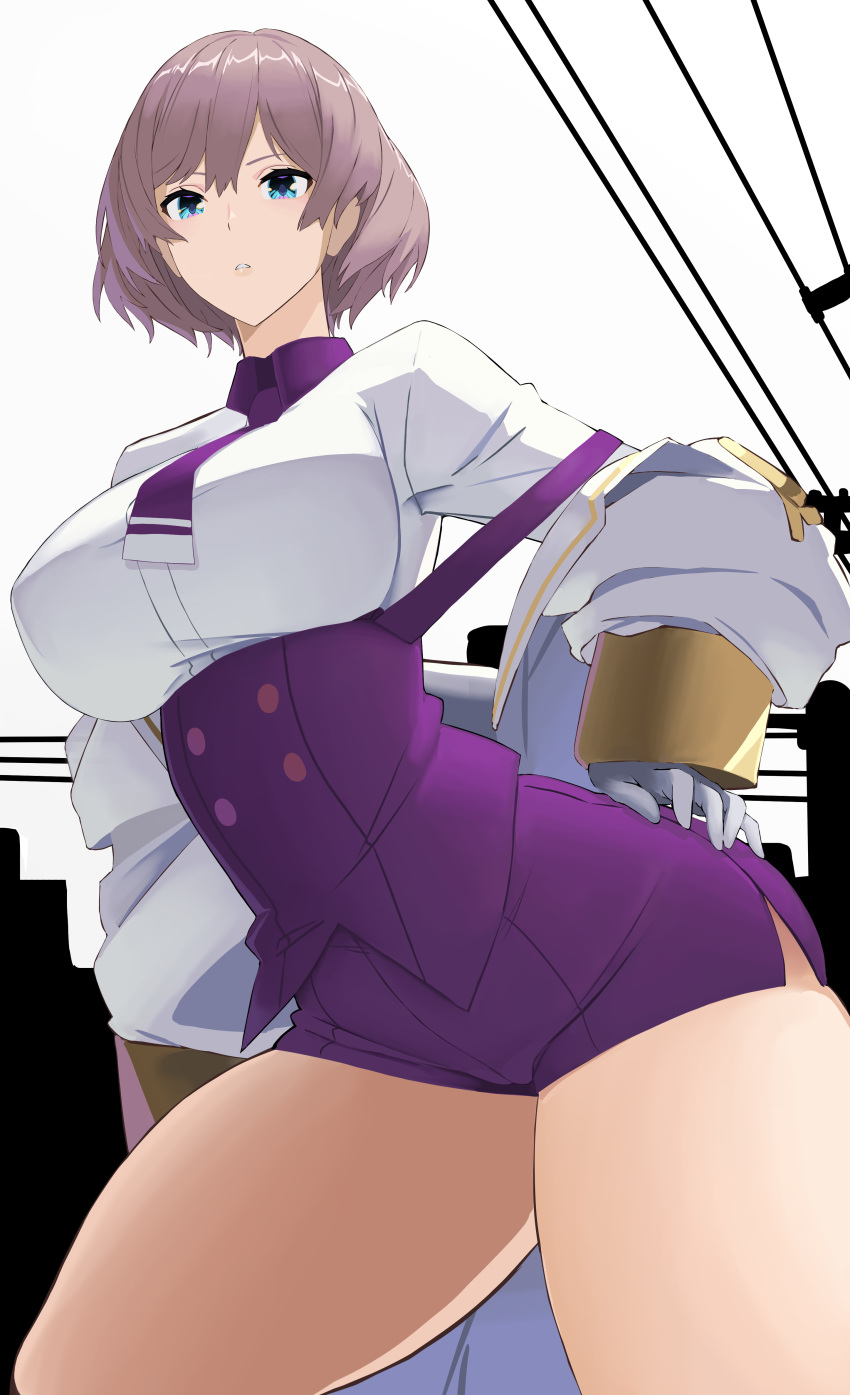 1girl, absurdres, bangs, blue_eyes, breasts, corset, cowboy_shot, gloves