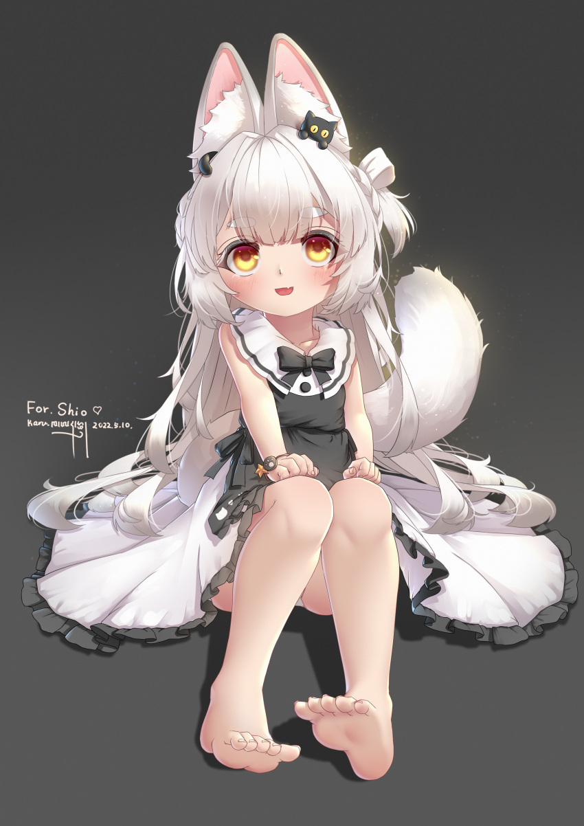 1girl, absurdres, animal_ear_fluff, animal_ears, barefoot, blush, brown_eyes, cat_ears