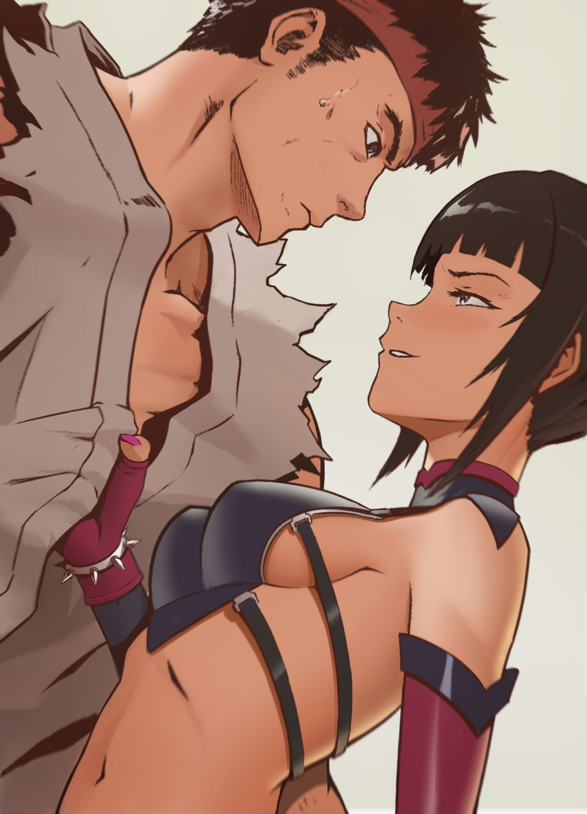1boy, 1girl, absurdres, bangs, black_hair, blunt_bangs, breasts, brown_eyes