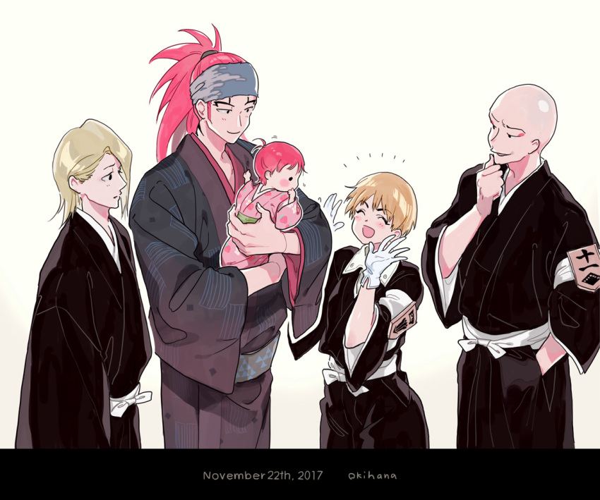 abarai_ichika, abarai_renji, baby, bald, bleach, blonde_hair, blush, carrying