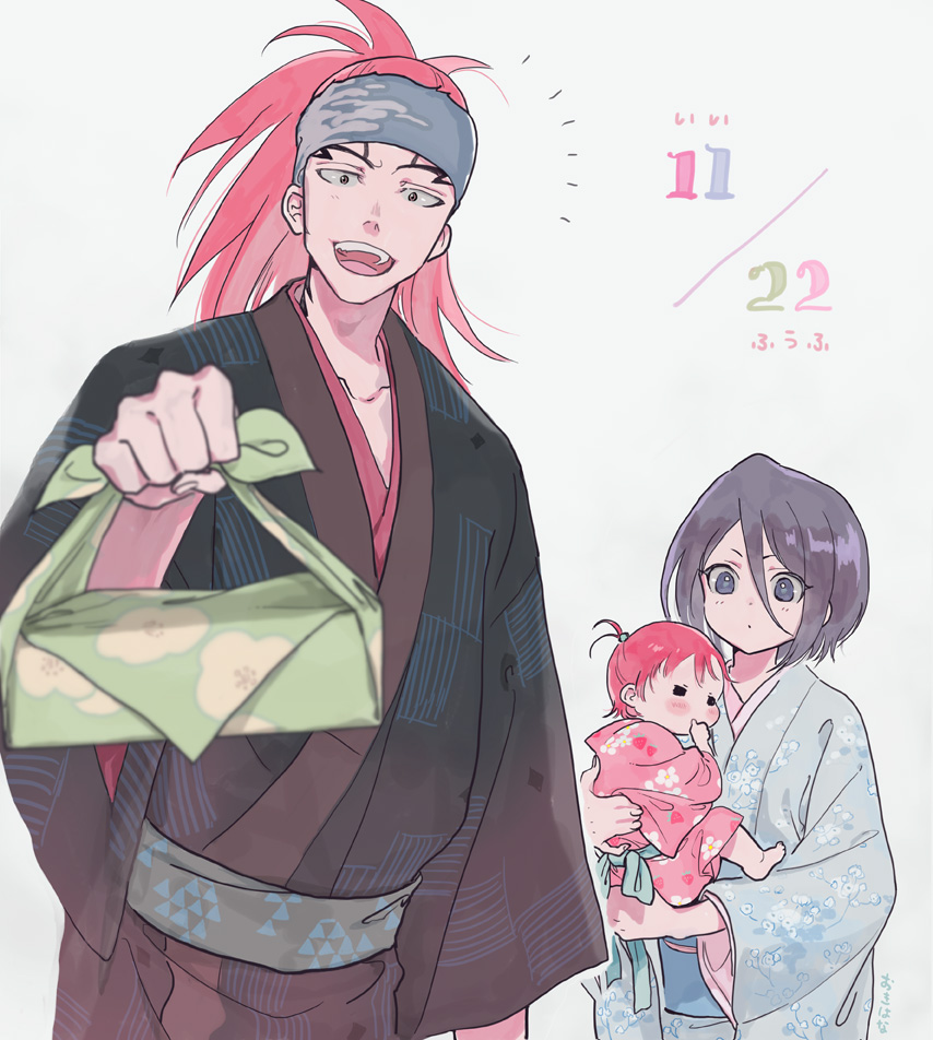 abarai_ichika, abarai_renji, baby, black_hair, bleach, carrying, child_carry, family