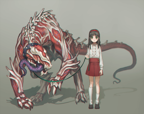 1girl, black_collar, black_hair, bright_pupils, brown_footwear, center_frills, collar, collared_shirt