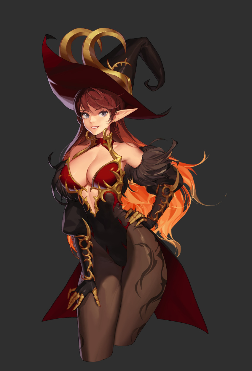 1girl, absurdres, blue_eyes, choyeon, dress, dungeon_and_fighter, grey_background, hand_on_hip
