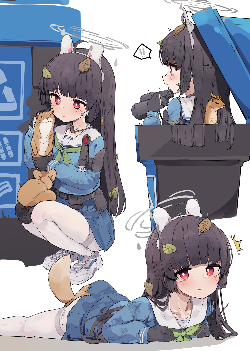 !, !!, 1girl, ^^^, ahoge, animal, animal_ears, animal_on_lap