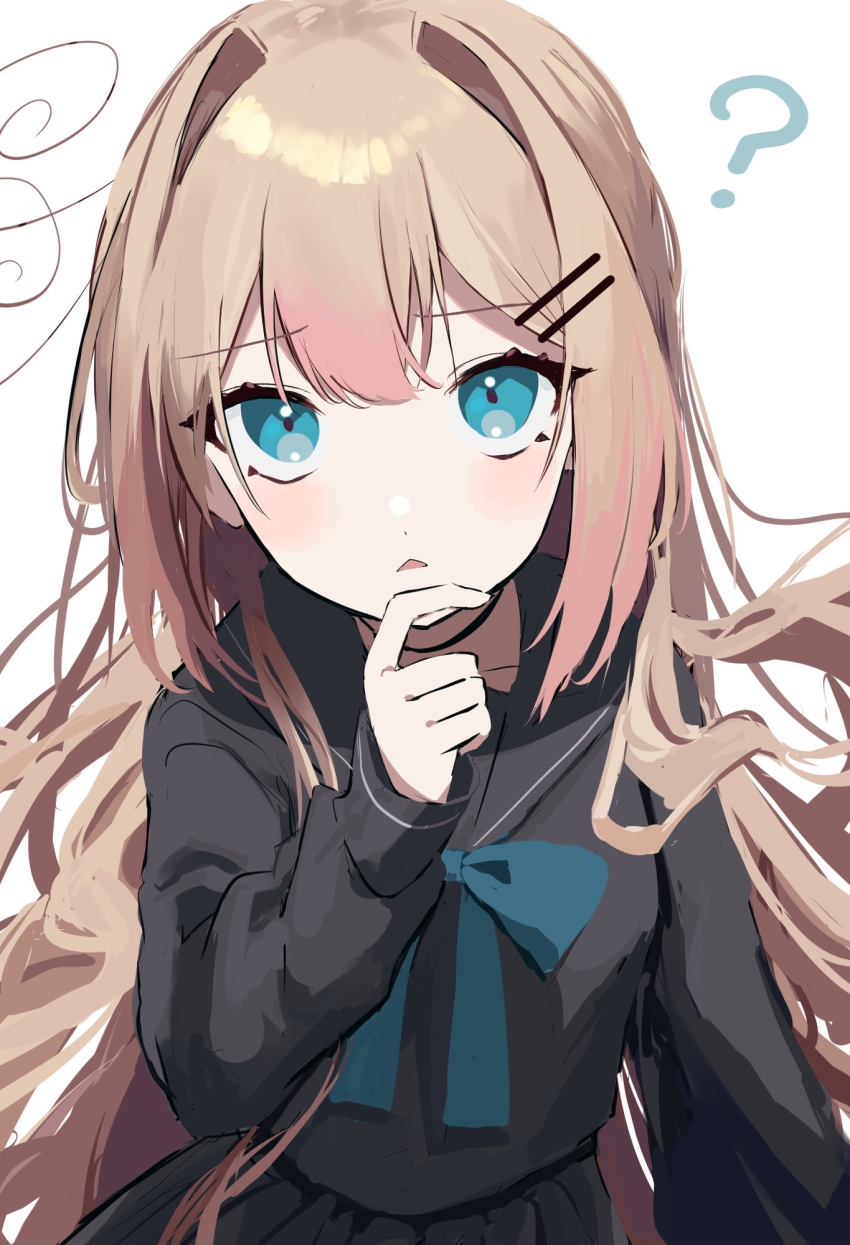 1girl, :<, ahute, antenna_hair, bangs, blue_eyes, blush_stickers, brown_hair
