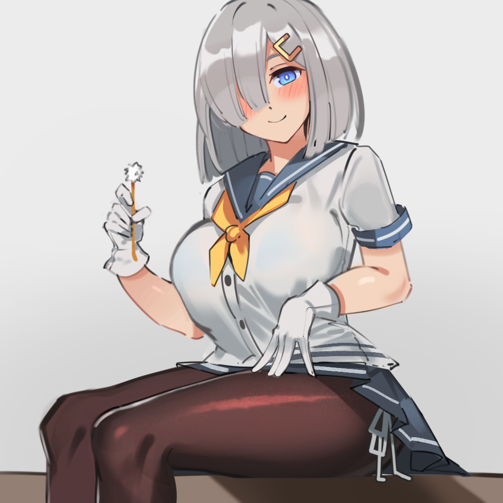 1girl, bangs, black_skirt, blue_eyes, blue_sailor_collar, blush, breasts, brown_legwear