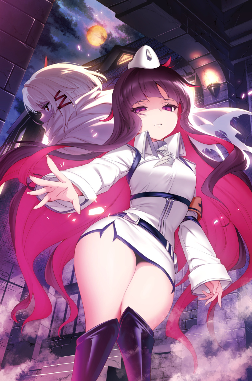 1girl, bangs, black_panties, boots, female, hair_ribbon, hat, highres