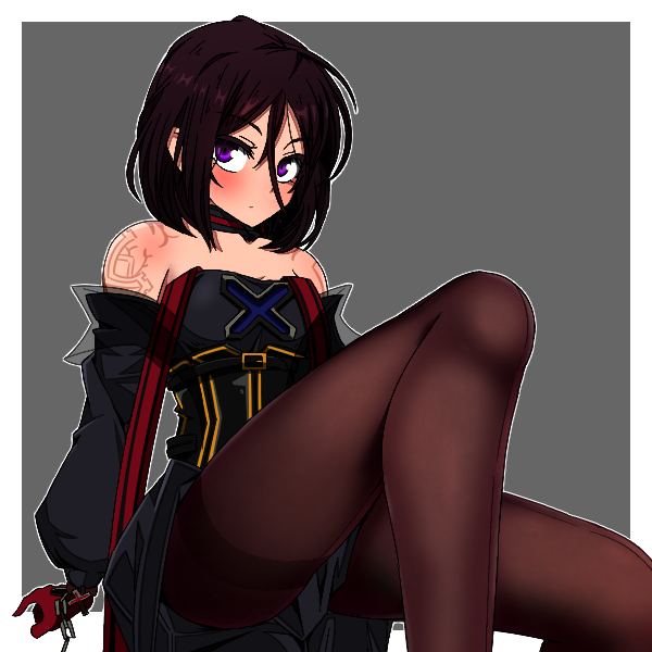 black_dress, black_hair, chain, dress, dungeon_and_fighter, female_priest_(dungeon_and_fighter), gloves, grey_background