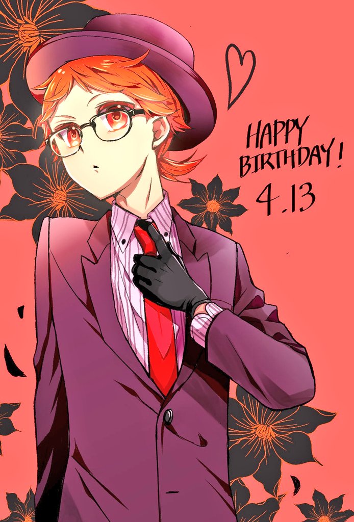 1boy, :o, adjusting_clothes, adjusting_necktie, alternate_costume, alternate_hairstyle, black_gloves, clematis_(flower)