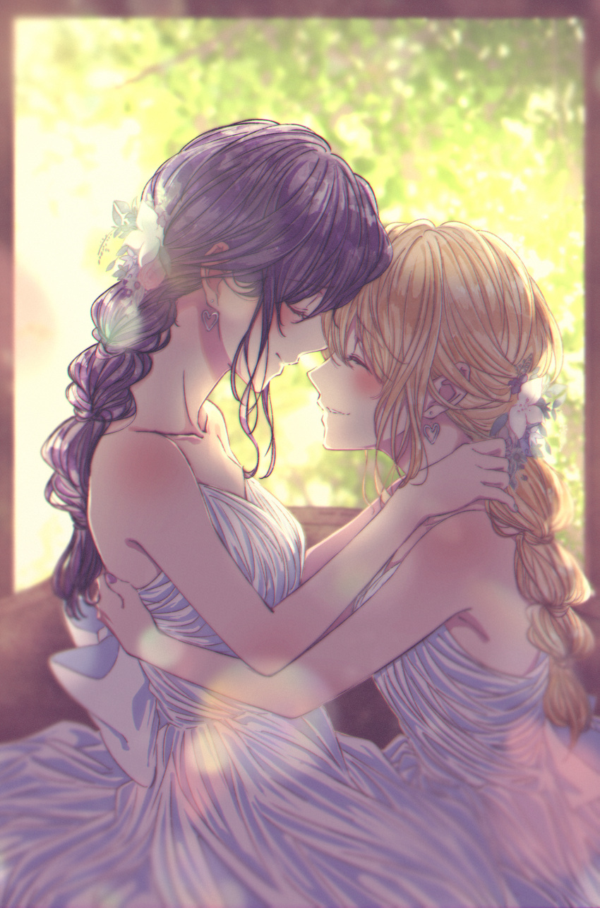 2girls, absurdres, aihara_mei, aihara_yuzu, bangs, bare_shoulders, black_hair, blonde_hair