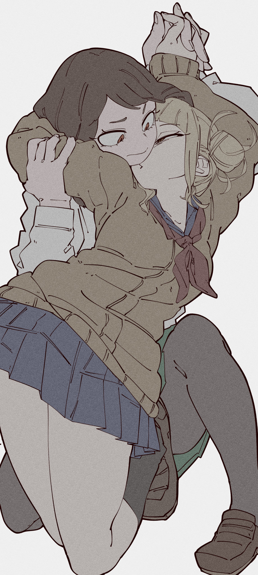 2girls, absurdres, bags_under_eyes, blonde_hair, boku_no_hero_academia, breasts, brown_eyes, brown_hair