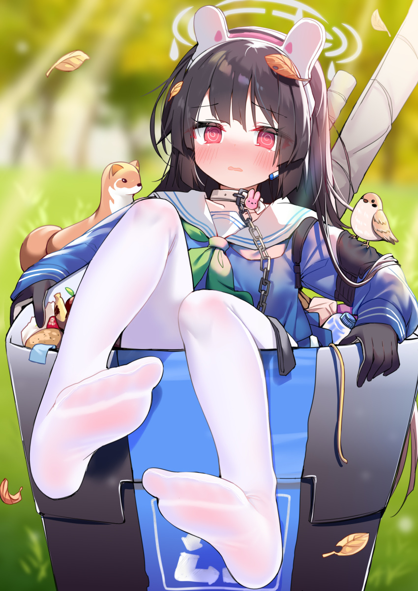 1girl, @_@, absurdres, ahoge, bangs, bird, black_gloves, black_hair