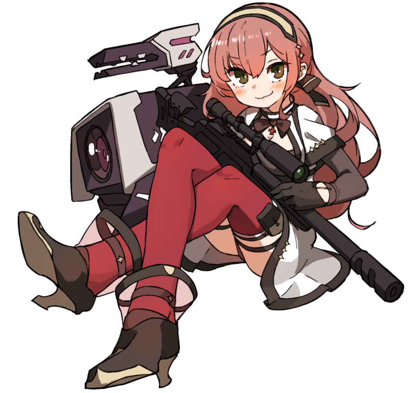 1girl, amonitto, bangs, black_gloves, blaser_r93, blush, bolt_action, brown_eyes