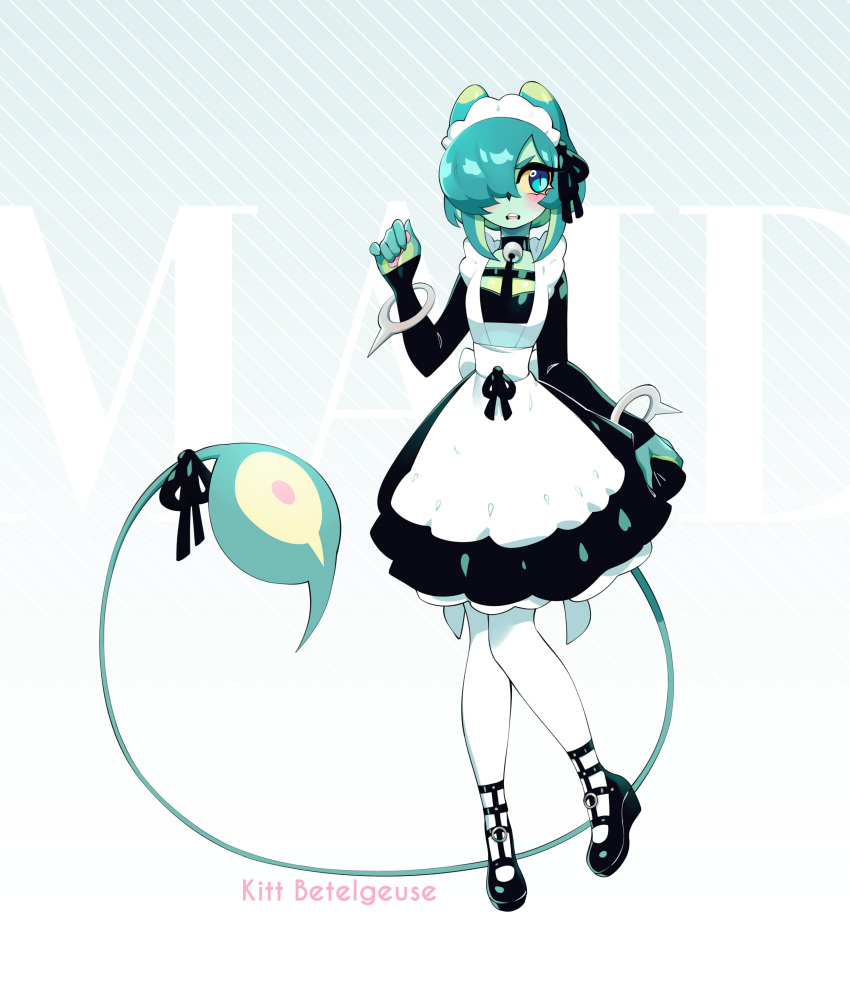 1boy, absurdres, animal_ears, apron, artist_name, bell, blue_eyes, blue_hair
