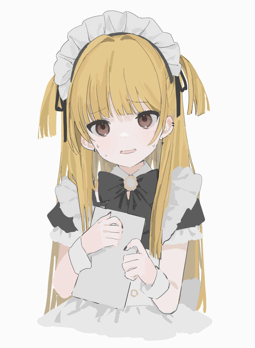 1girl, 33bun3, absurdres, alternate_costume, black_bow, black_nails, black_ribbon, blush