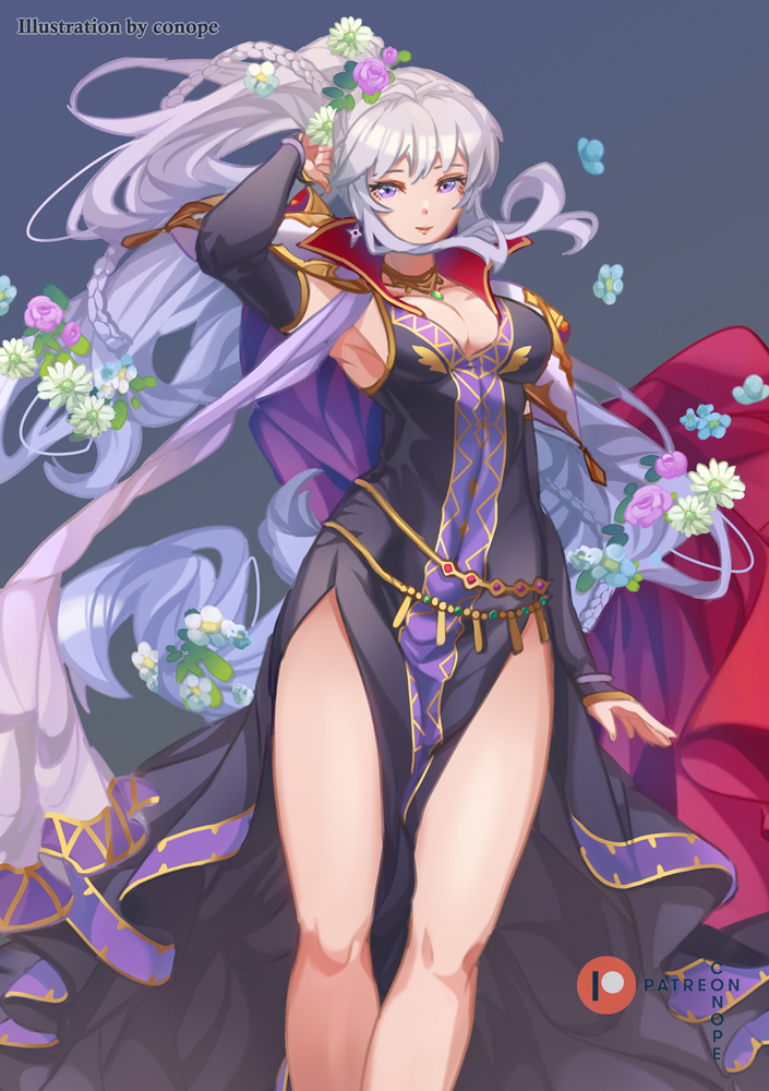 1girl, alternate_costume, collar, conope, fire_emblem, fire_emblem:_genealogy_of_the_holy_war, fire_emblem_heroes, flower