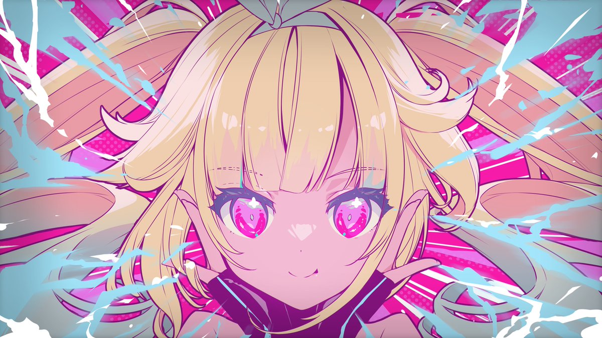 1girl, bangs, bare_shoulders, blonde_hair, energy, eyebrows_visible_through_hair, fingerless_gloves, ginga_alice