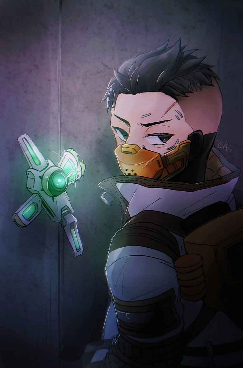 1boy, apex_legends, azi_(azisoba), black_eyes, black_hair, crypto_(apex_legends), drone, from_side