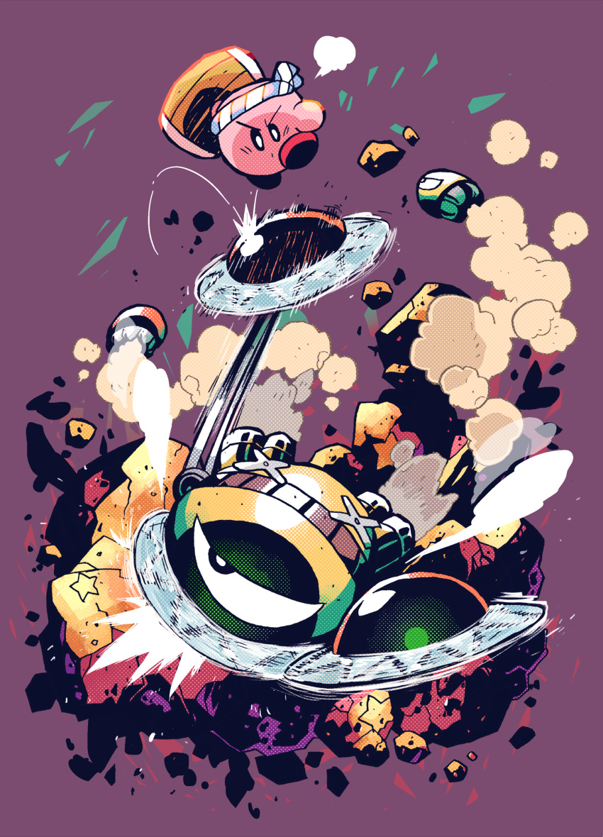 furrowed_brow, hammer, heavy_mole, highres, kirby, kirby's_adventure, kirby_(series), looking_at_another