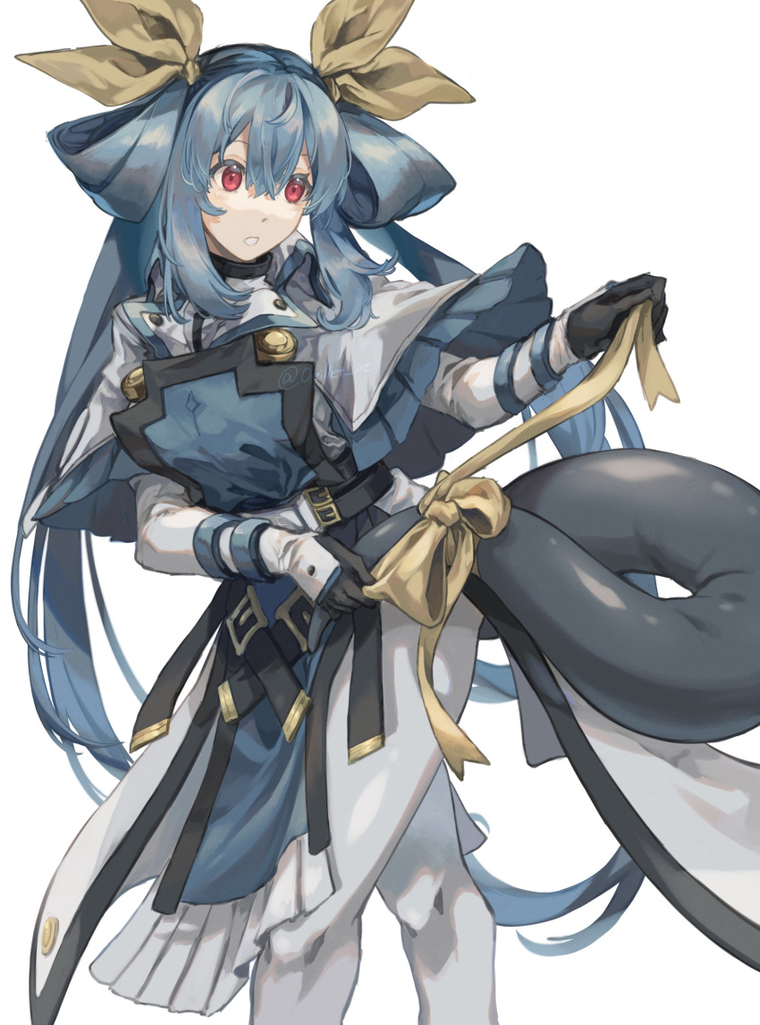 1girl, absurdres, artist_name, bangs, belt, black_gloves, blue_hair, bow