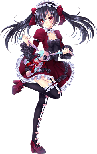 1girl, artist_request, asia_(monster_musume), bad_source, bangs, black_hair, black_legwear, blush, breasts, dress, eyebrows_visible_through_hair, full_body, garter_straps, gothic_lolita, hair_between_eyes, lolita_fashion, maid_headdress, monster_musume_no_iru_nichijou, monster_musume_no_iru_nichijou_online, official_art, patchwork_skin, red_dress, red_eyes, small_breasts, solo, stitches, stuffed_animal, stuffed_bunny, stuffed_toy, thigh-highs, transparent_background, twintails