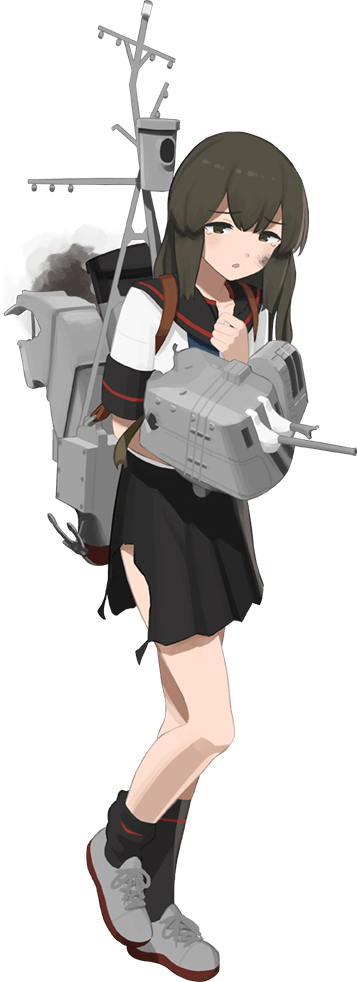 1girl, anchor_symbol, black_hair, black_legwear, black_sailor_collar, black_skirt, brown_eyes, eyebrows_visible_through_hair