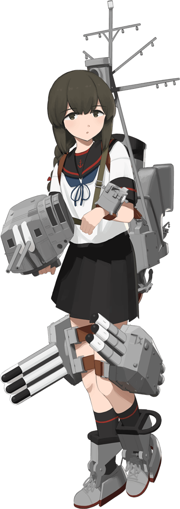 1girl, anchor_symbol, black_hair, black_legwear, black_sailor_collar, black_skirt, brown_eyes, eyebrows_visible_through_hair