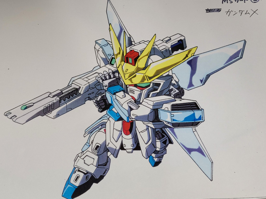 after_war_gundam_x, chibi, green_eyes, gundam, gundam_combat, gundam_x, highres, looking_to_the_side