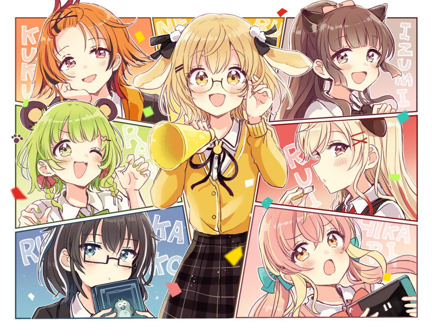 6+girls, :d, :o, ;d, absurdres, animal_ears, animare, bangs