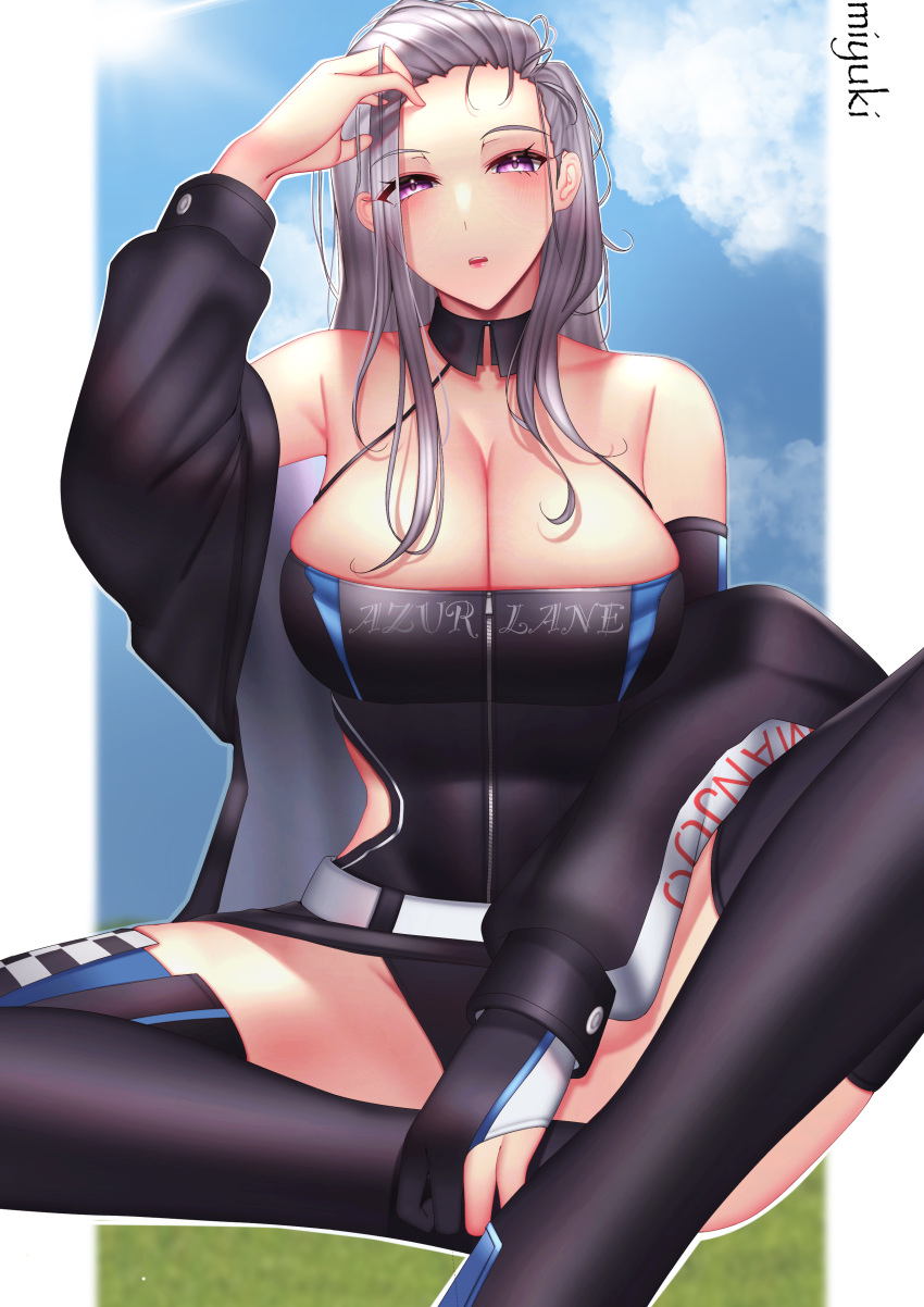 1girl, absurdres, azur_lane, belt, black_legwear, breasts, crossed_legs, dress
