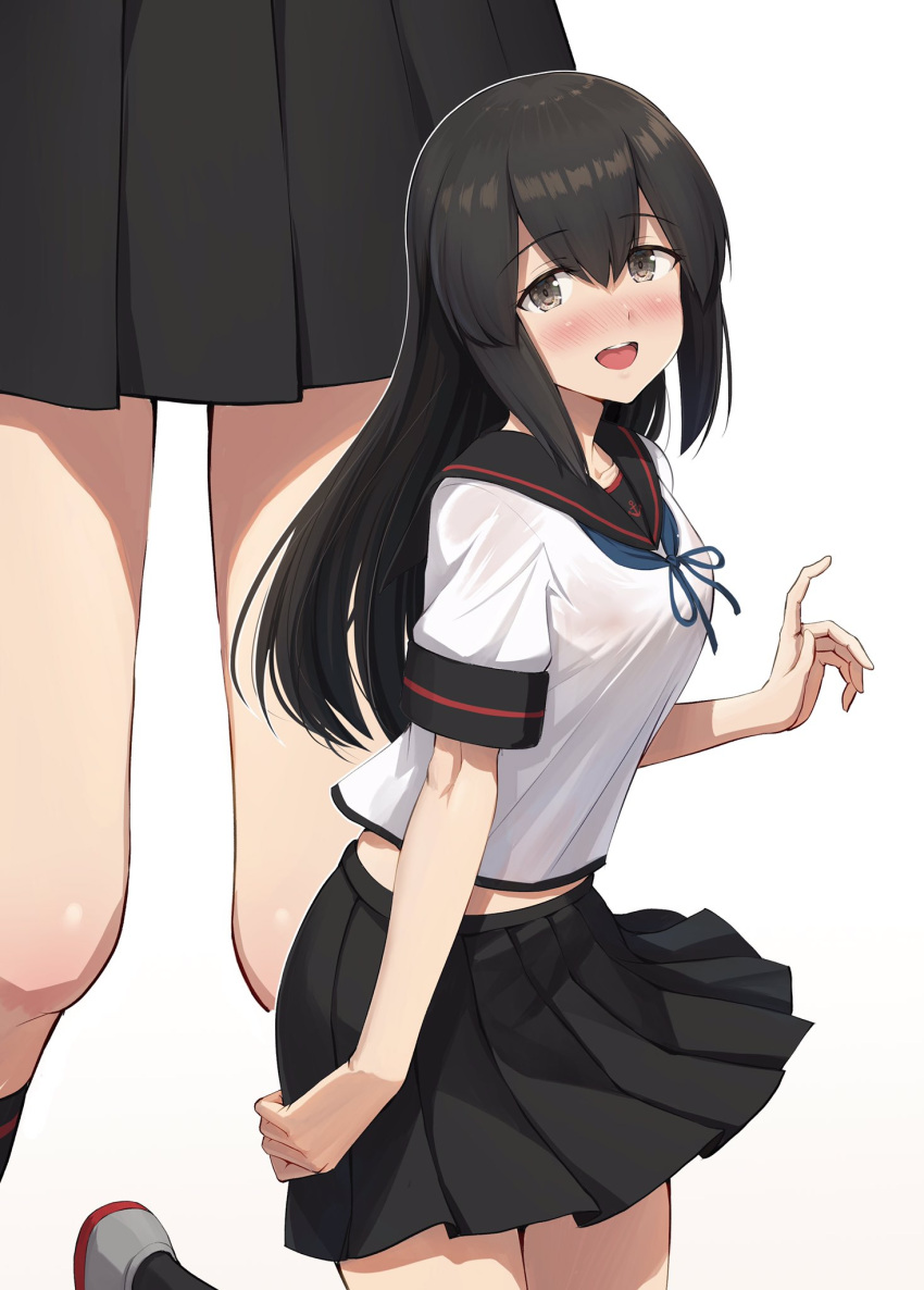 1girl, anchor_symbol, black_eyes, black_hair, black_sailor_collar, black_skirt, braid, commentary_request