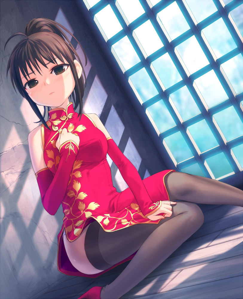 brown_hair, china_dress, chinadress, chinese_clothes, detached_sleeves, genderswap, hunter_series, original