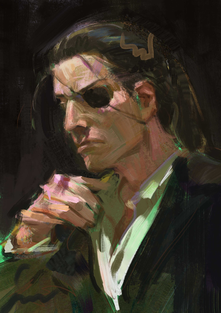 1boy, absurdres, black_background, black_jacket, blood, blood_on_hands, eternalgrayores, expressionless