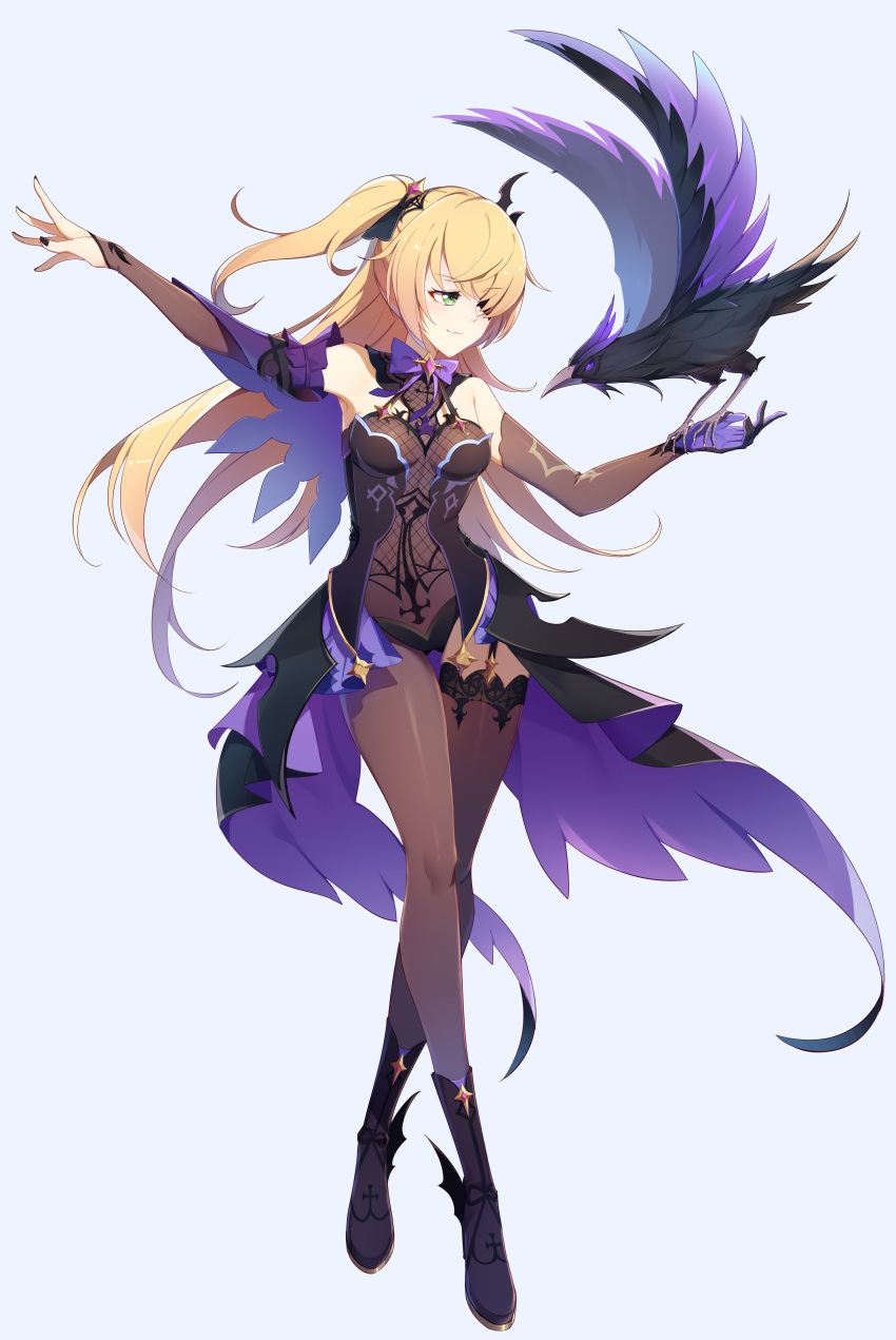 1girl, absurdres, ar_(3779609928), bangs, bird, bird_on_hand, black_footwear, black_gloves