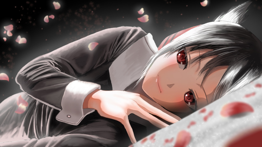1girl, bangs, black_background, black_dress, black_hair, blurry, blurry_foreground, closed_mouth