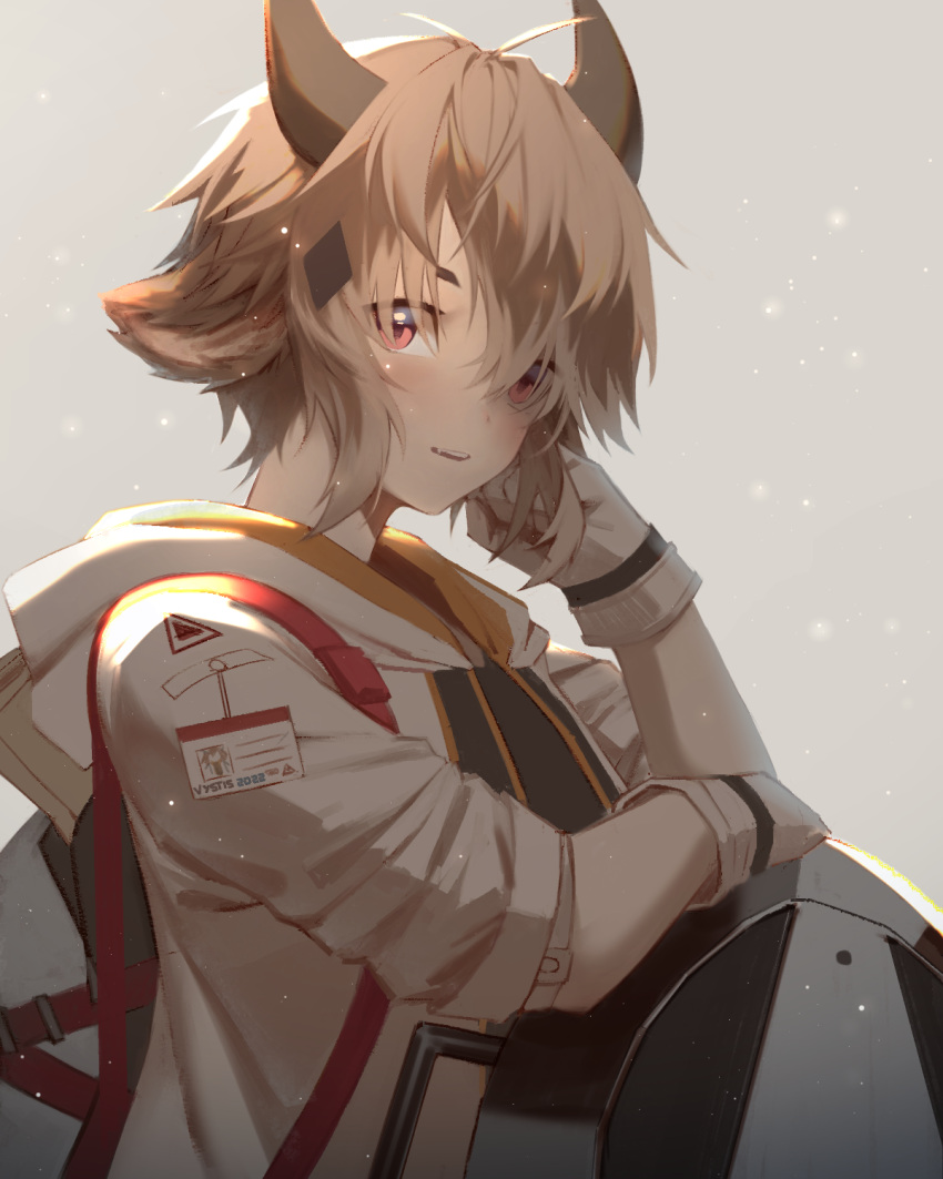 1boy, animal_ears, arknights, bishounen, bison_(arknights), cow_boy, cow_ears, cowboy_shot