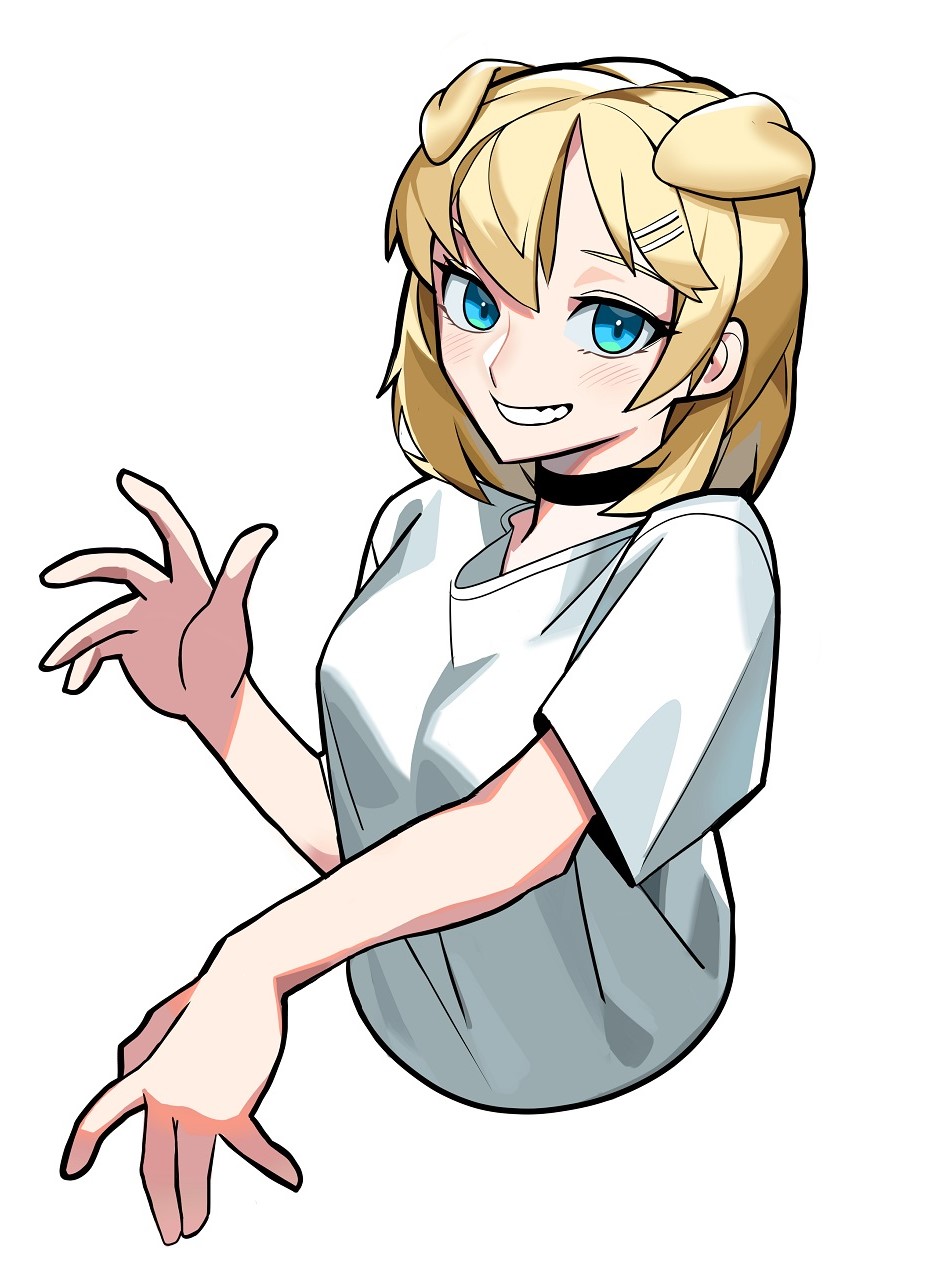 1girl, animal_ears, bangs, blonde_hair, blue_eyes, dog_ears, hair_ornament, highres