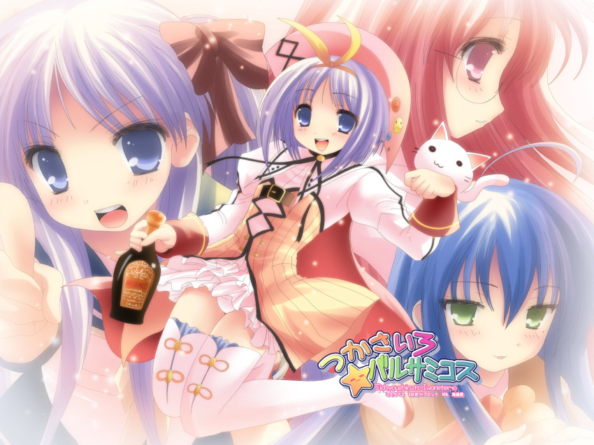 akihime_sumomo_(cosplay), balsamic_vinegar, cosplay, highres, hiiragi_kagami, hiiragi_tsukasa, izumi_konata, lucky_star, namamo_nanase, nanatsuiro_drops, parody, takara_miyuki, thighhighs, zettai_ryouiki