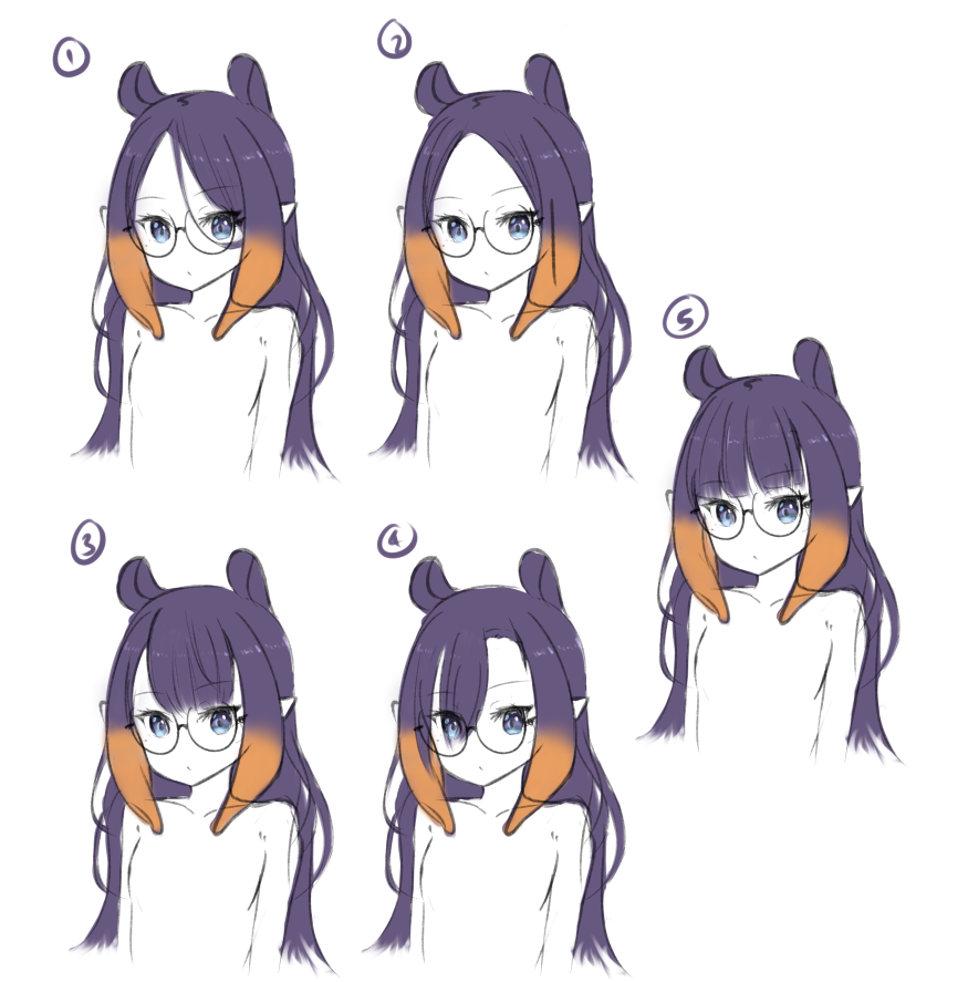 1girl, bangs, blue_eyes, blunt_bangs, blush, character_sheet, eyebrows_visible_through_hair, eyes_visible_through_hair