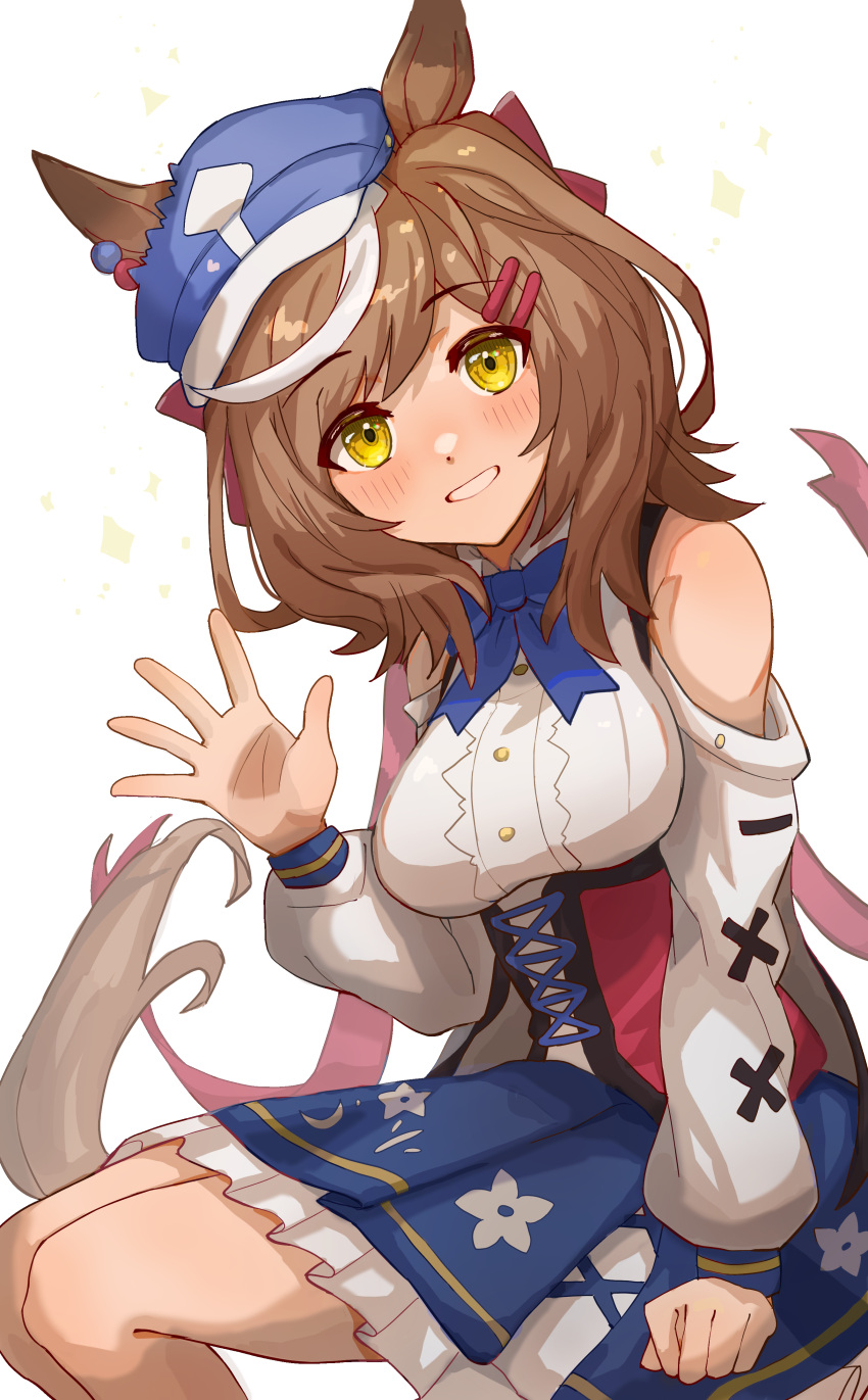 1girl, absurdres, amamoru_21, animal_ears, blush, breasts, brown_hair, commentary_request