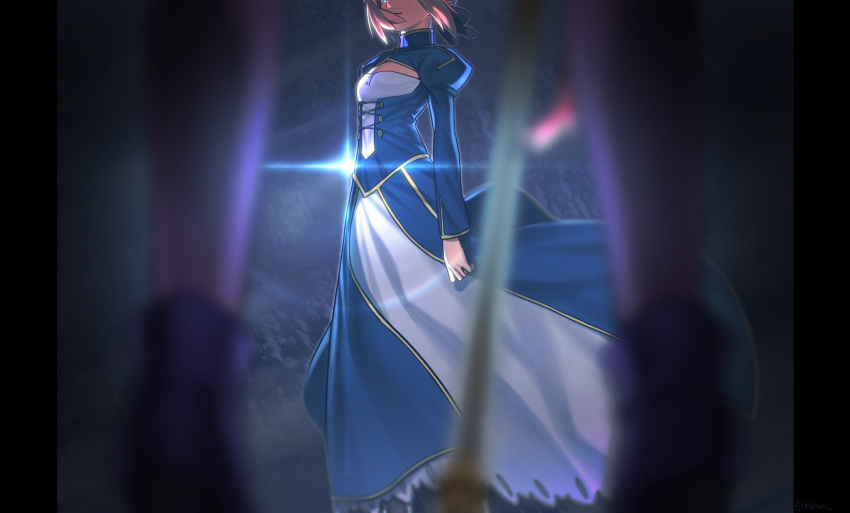 2girls, artoria_caster_(fate), artoria_caster_(second_ascension)_(fate), artoria_pendragon_(fate), backlighting, bangs, blonde_hair, blue_bow