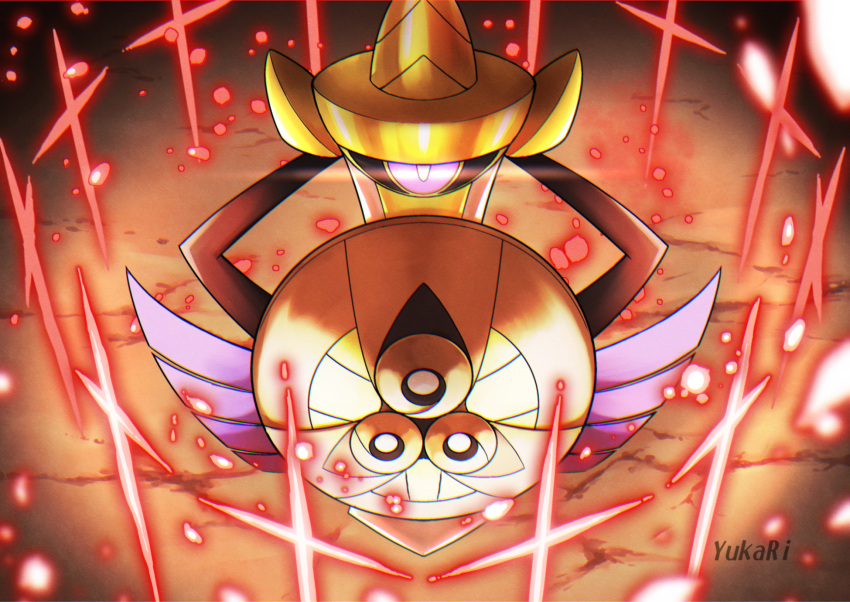 aegislash, artist_name, black_sclera, chromatic_aberration, colored_sclera, commentary_request, full_body, highres