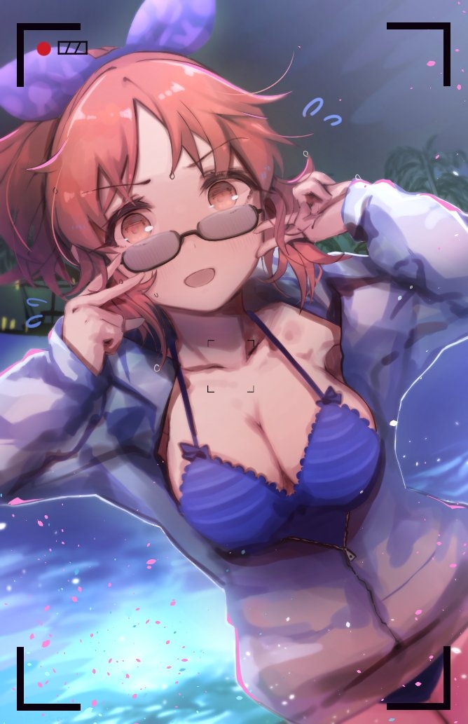 1girl, abe_nana, bikini, blue_bikini, breasts, collarbone, hairband, idolmaster