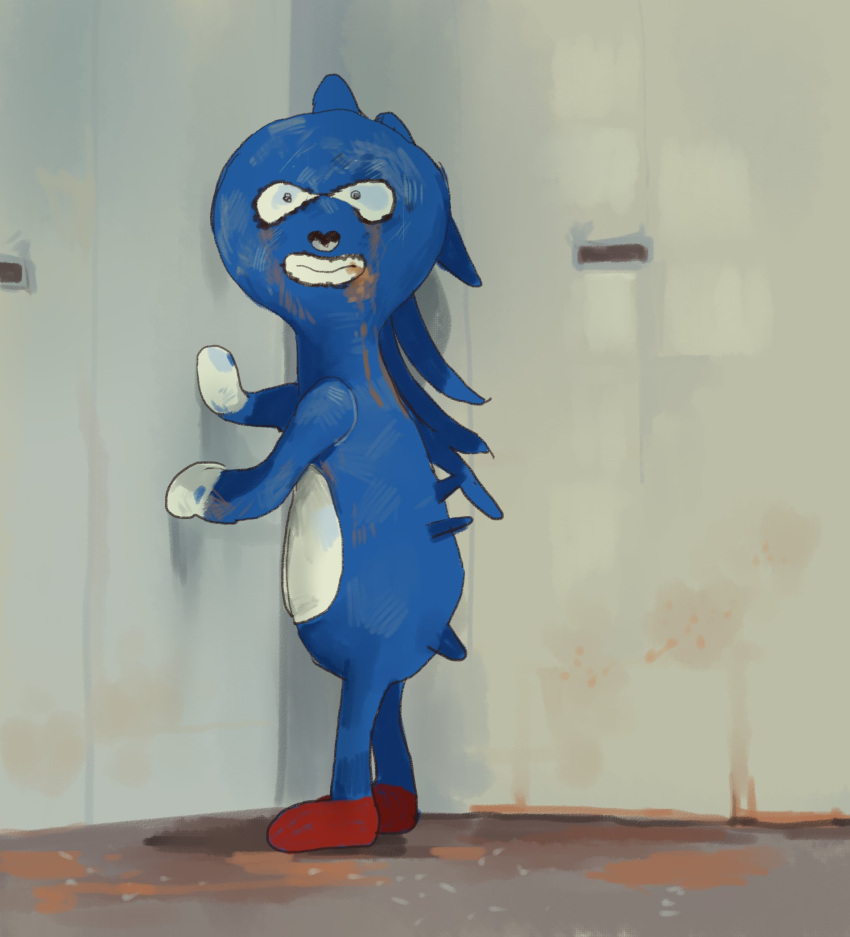 1other, highres, looking_at_viewer, meme, mossacannibalis, no_humans, parody, sanic, scp-173, scp_foundation, solo, sonic_(series), sonic_the_hedgehog, standing