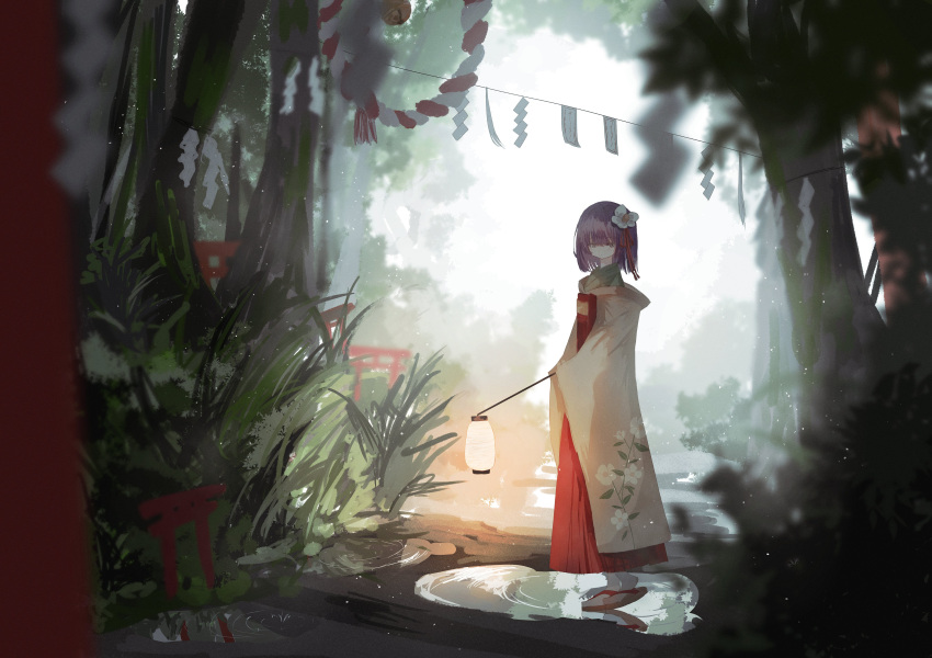 1girl, absurdres, agasa_(akasa_anodan), bob_cut, commentary, dot_mouth, floral_print, flower